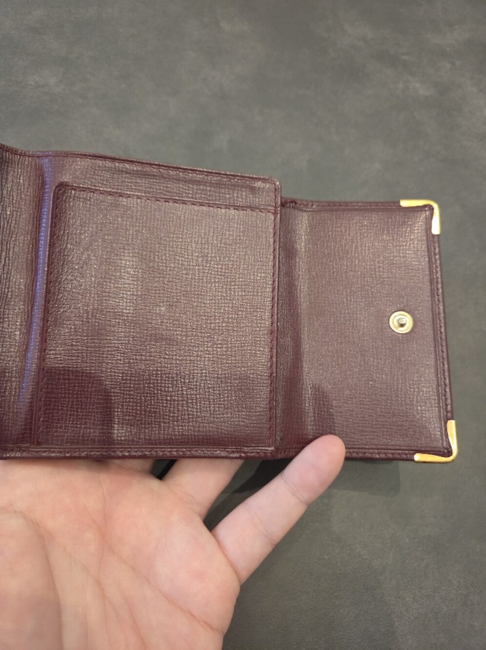 Cartier Burgundy Leather Wallet with Gold Corner Accents - Picture 6 of 6